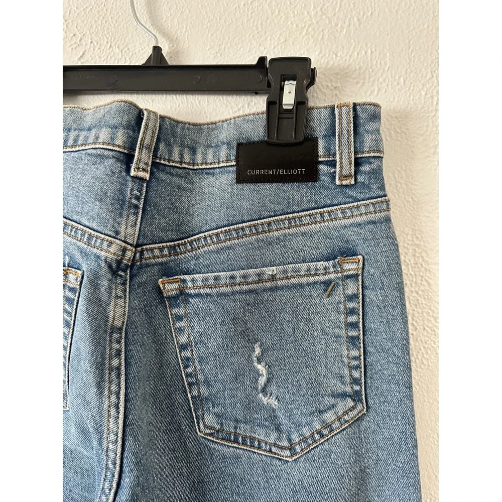 Current/Elliott Womens High Rise Straight Leg Distressed Ripped Jeans Blue 25